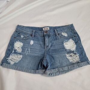 Mudd Distressed Mid Rise Denim Shorts Rolled Cuff Size 11